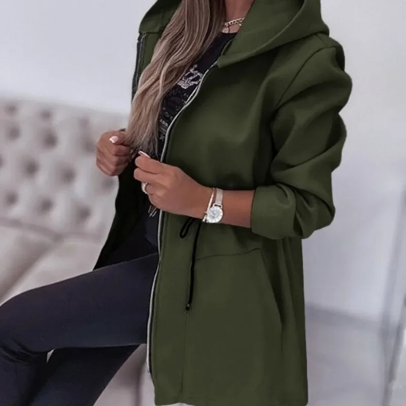 Eveloria Damen Frühlingsjacke Kapuze Plissierter Bund