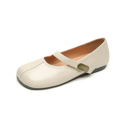 Damen Mary Jane Schuhe Runder Zehenbereich Flach Leder Braun