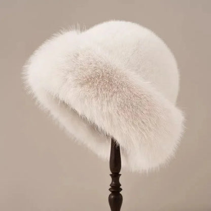 Damen Kunstpelz Hut Elegant Schwarz - Eveloria