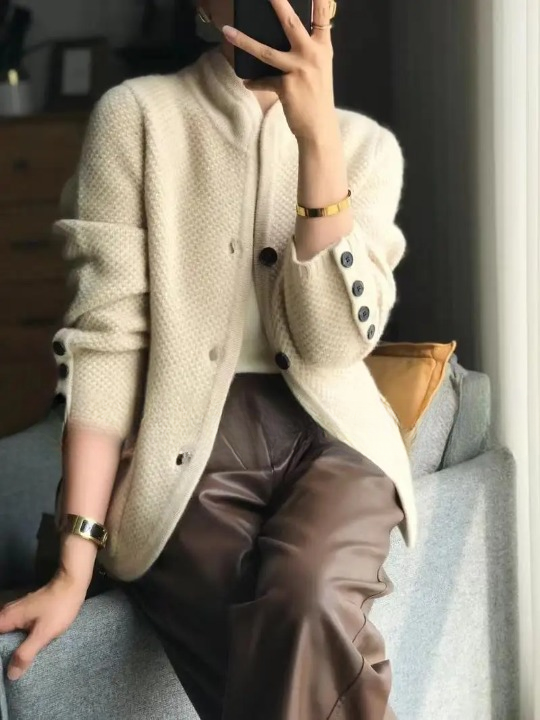 Damen Wintercardigan Mit Knöpfen Beige