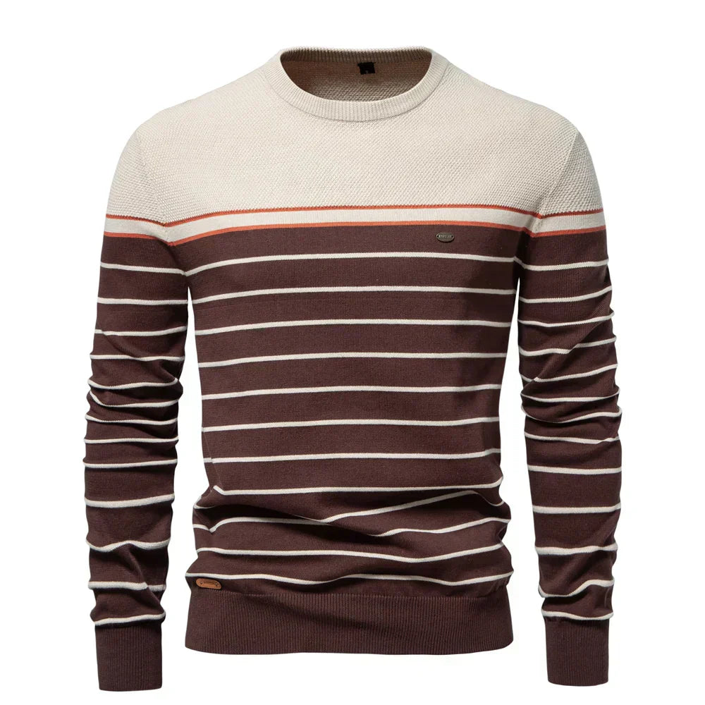 Herren Pullover Streifenmuster Klassisch Bequem Blau