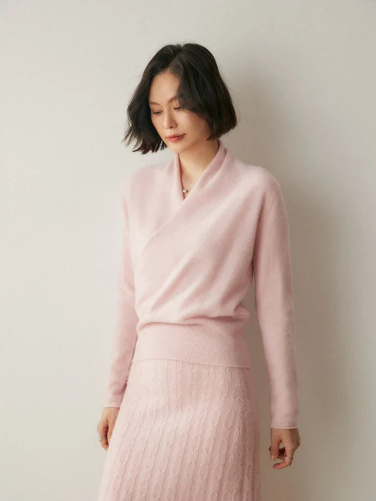 Damen Wickelpullover Elegantes Überkreuz-Design