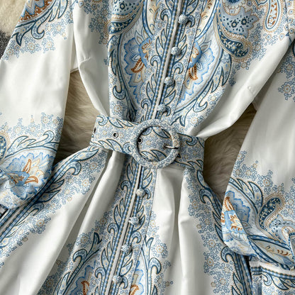 Eveloria Damen A-Linienkleid Gürtel Blumenmuster