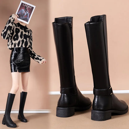 Damen Stiefel Metallschnalle Reißverschluss