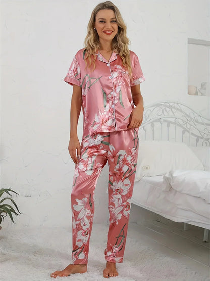Damen Pyjama Set Zweiteiler Blumenmuster
