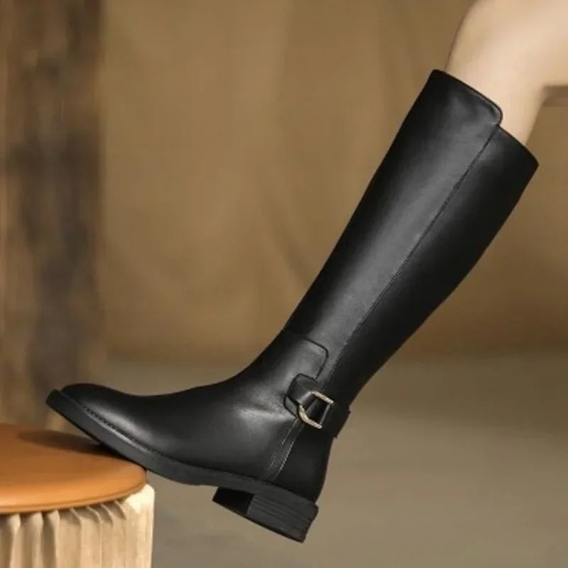 Eveloria Damen Knie-Stiefel Metallverschluss