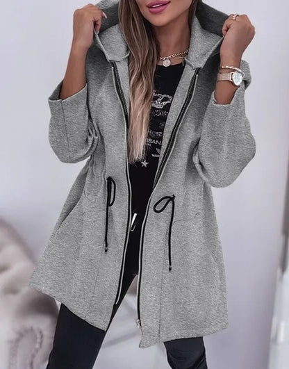 Eveloria Damen Frühlingsjacke Kapuze Plissierter Bund