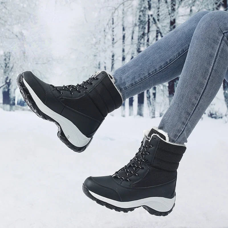 Damen Schneestiefel Mid Calf Schnürstiefel Kunstfell gefüttert