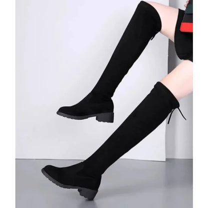 Damen Overknee Stiefel Schnürung Hoher Blockabsatz