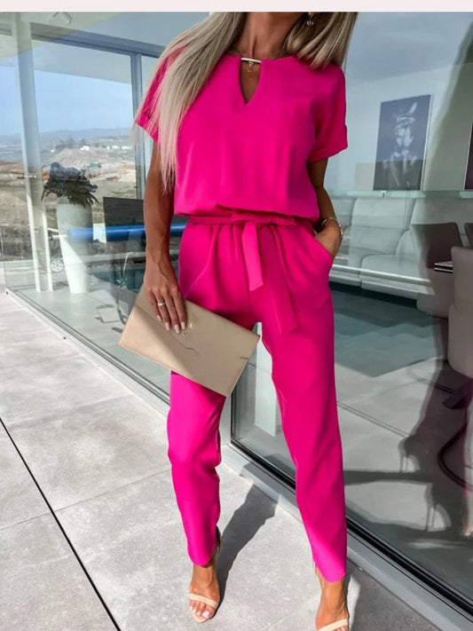 Eveloria Damen Jumpsuit Kurzärmelig Mit Gürtel - Eveloria