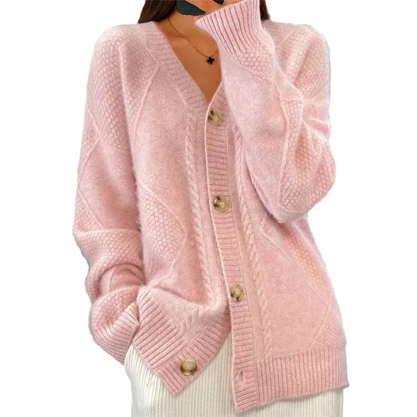Eveloria Damen Strickcardigan V-Ausschnitt Knopfleiste