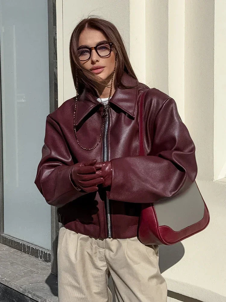 Eveloria Damen Lederjacke Ökologisch Klassisch Braun