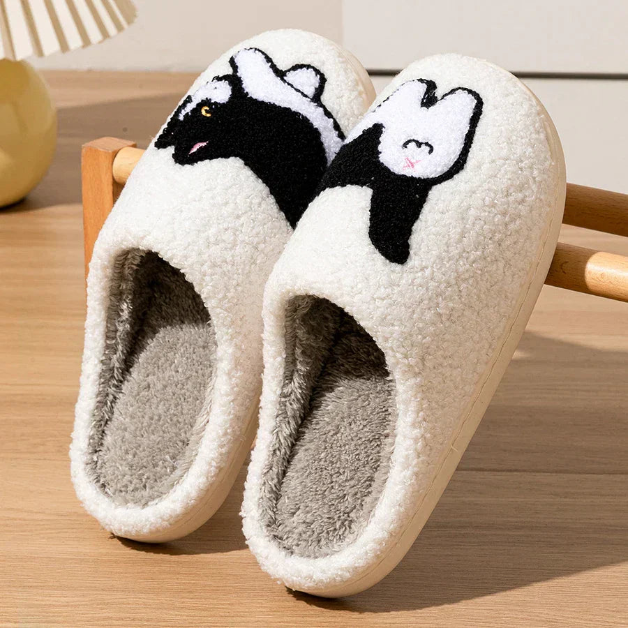 Unisex Hausschuhe Katzenmotiv Plüsch Rutschfest
