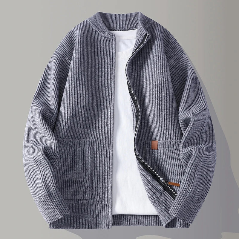Herren Strickjacke Modern Reißverschluss Bequem Schwarz - Eveloria