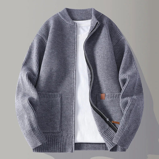 Herren Strickjacke Modern Reißverschluss Bequem Schwarz - Eveloria