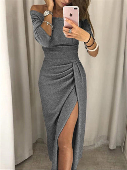 Eveloria Damen Glänzendes Abendkleid