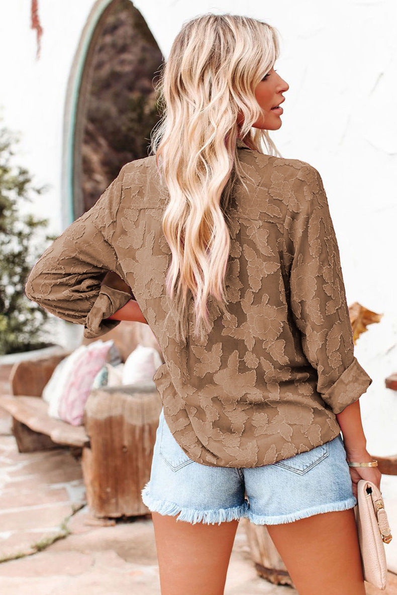 Damen Bluse Braun Langarm Reverskragen