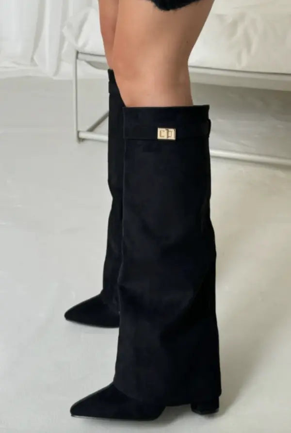 Damen Overknee Stiefel Elegant Leder