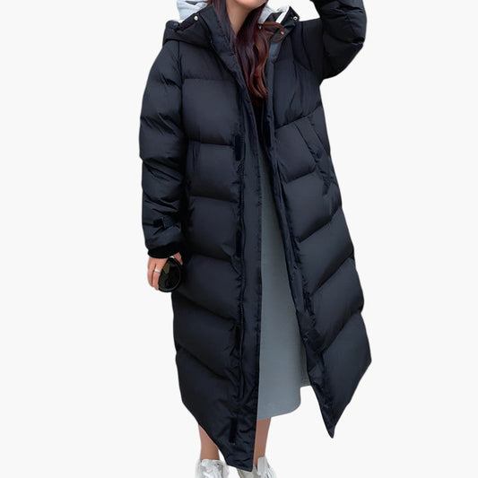 Damen Wintermantel Lang Kapuzenpuffer Schwarz - Eveloria