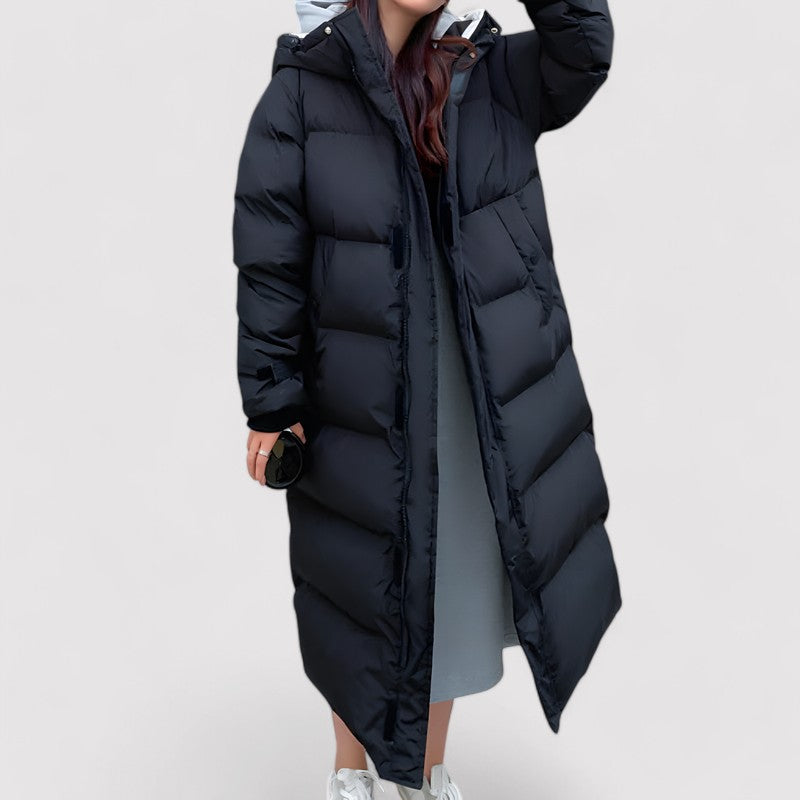 Damen Pufferparka Lang Schwarz Wasserdicht Mit Kapuze - Eveloria