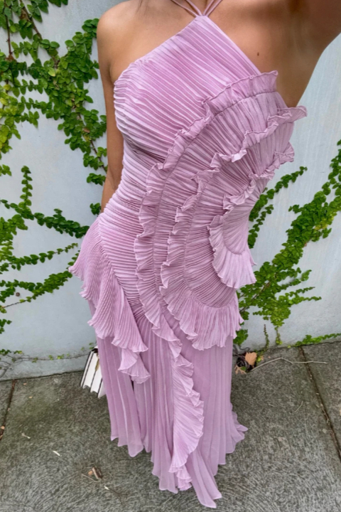 Damen Midikleid Rüschen Neckholder Gefaltet
