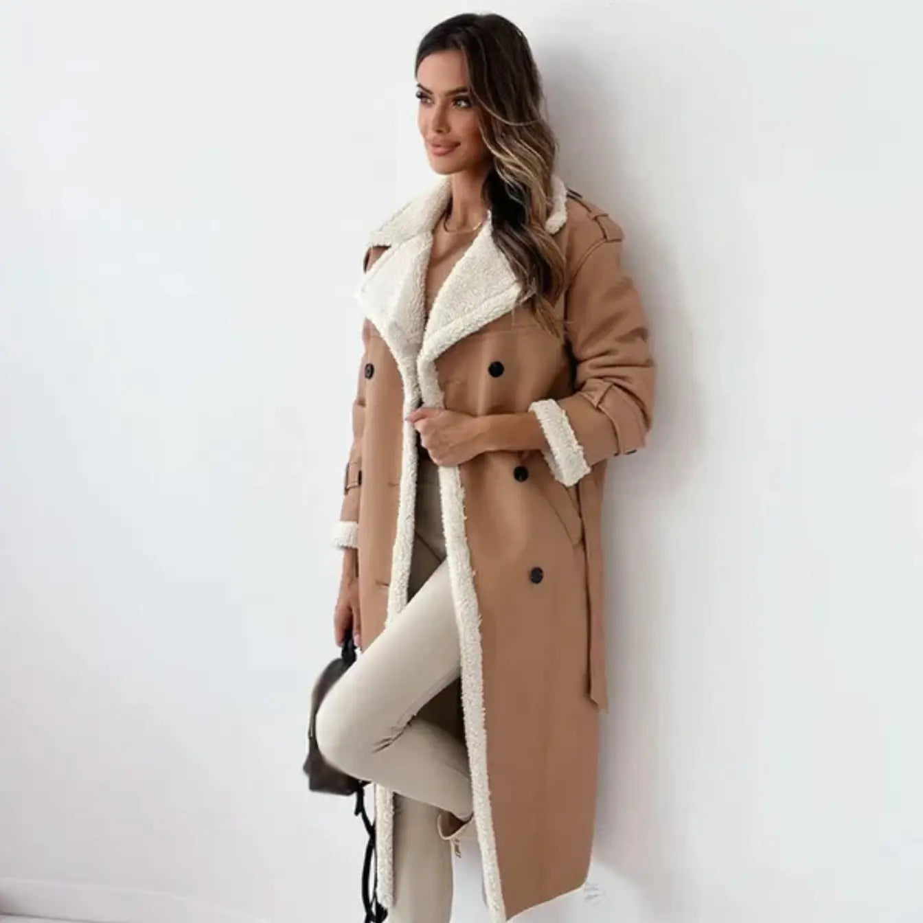 Damen Winterjacke Fleece Gefüttert Lang