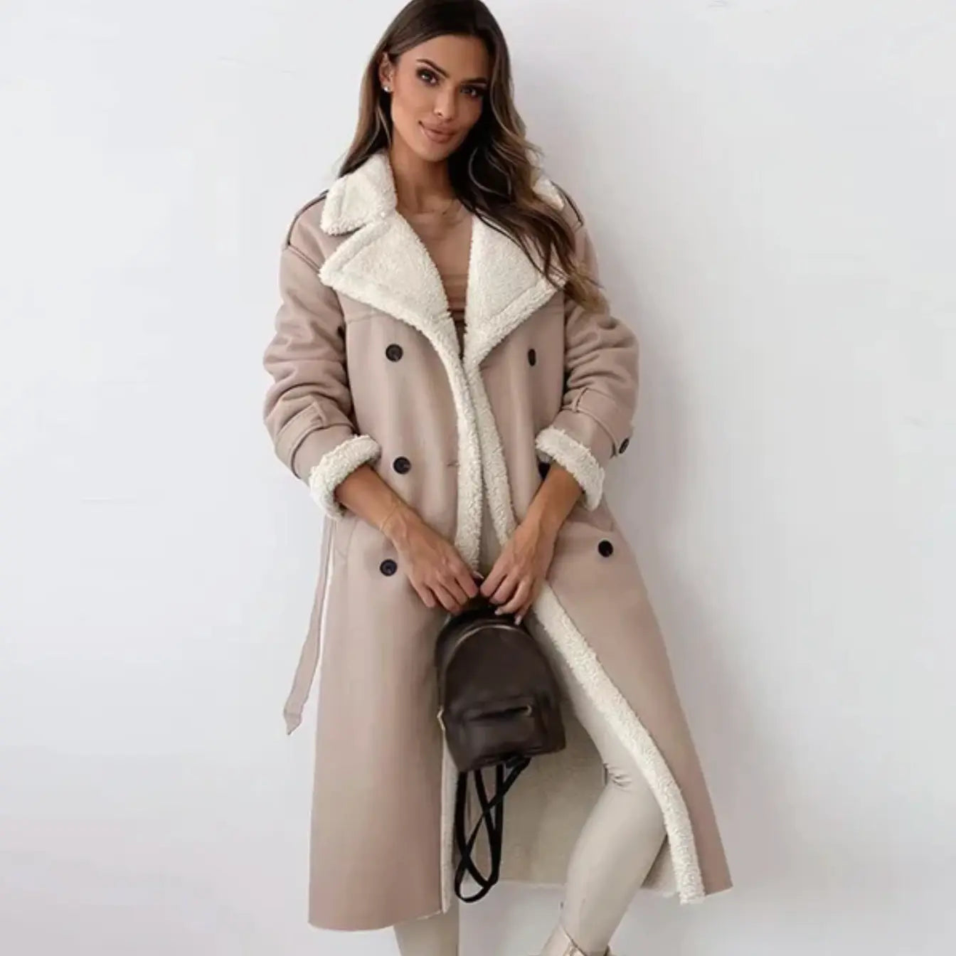 Damen Winterjacke Fleece Gefüttert Lang