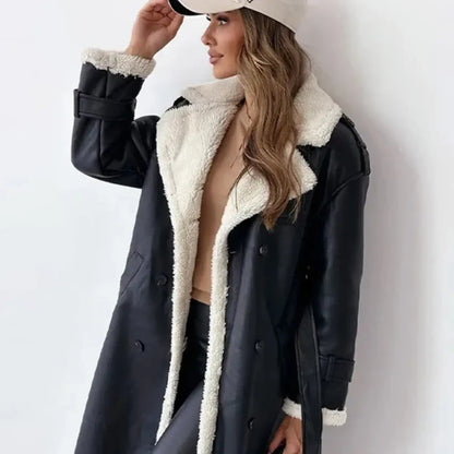 Damen Winterjacke Fleece Gefüttert Lang