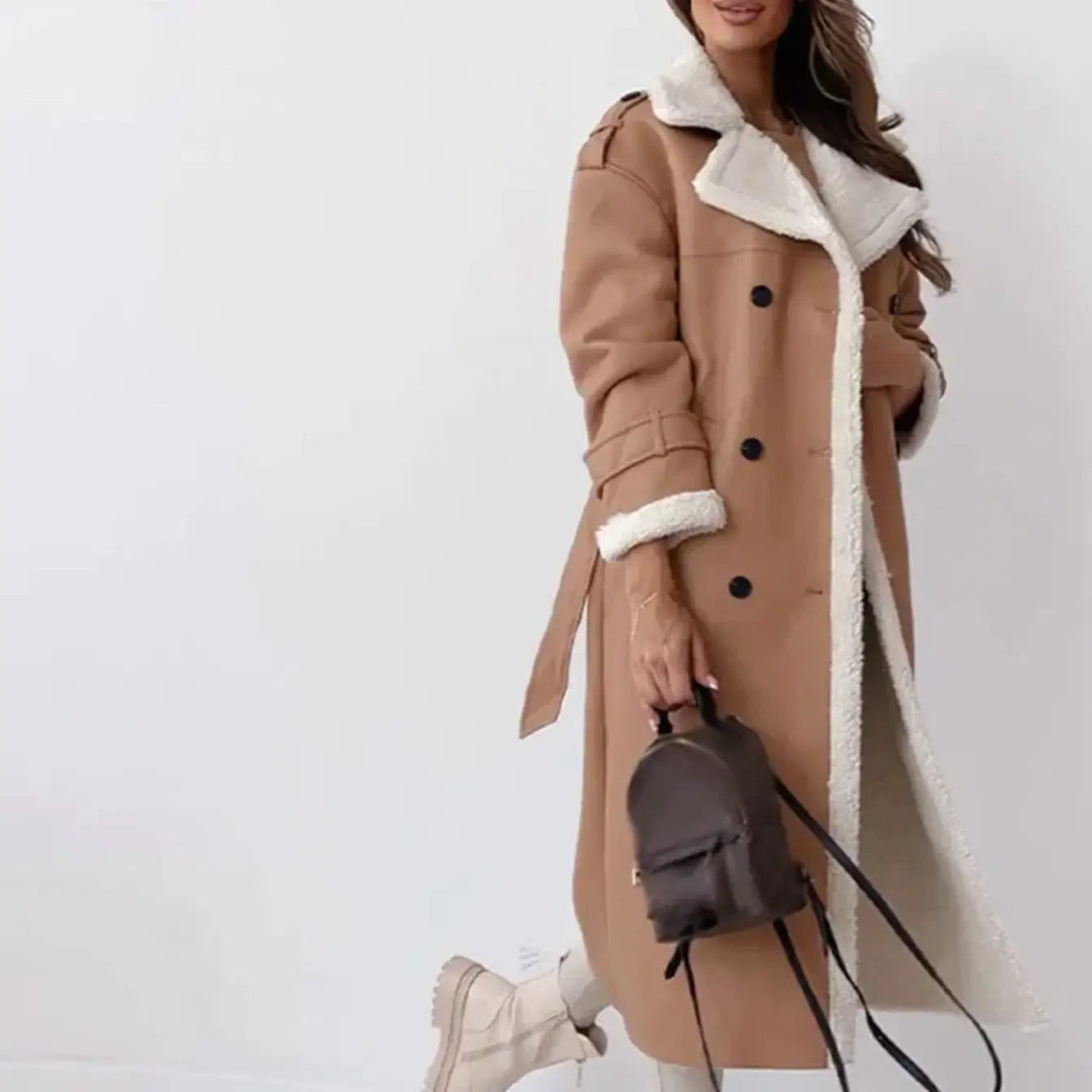 Damen Winterjacke Fleece Gefüttert Lang