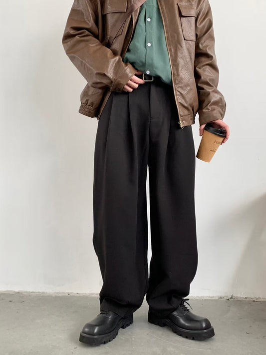 Herren Baggyhose Plissiert Locker Sitzend Schwarz - Eveloria