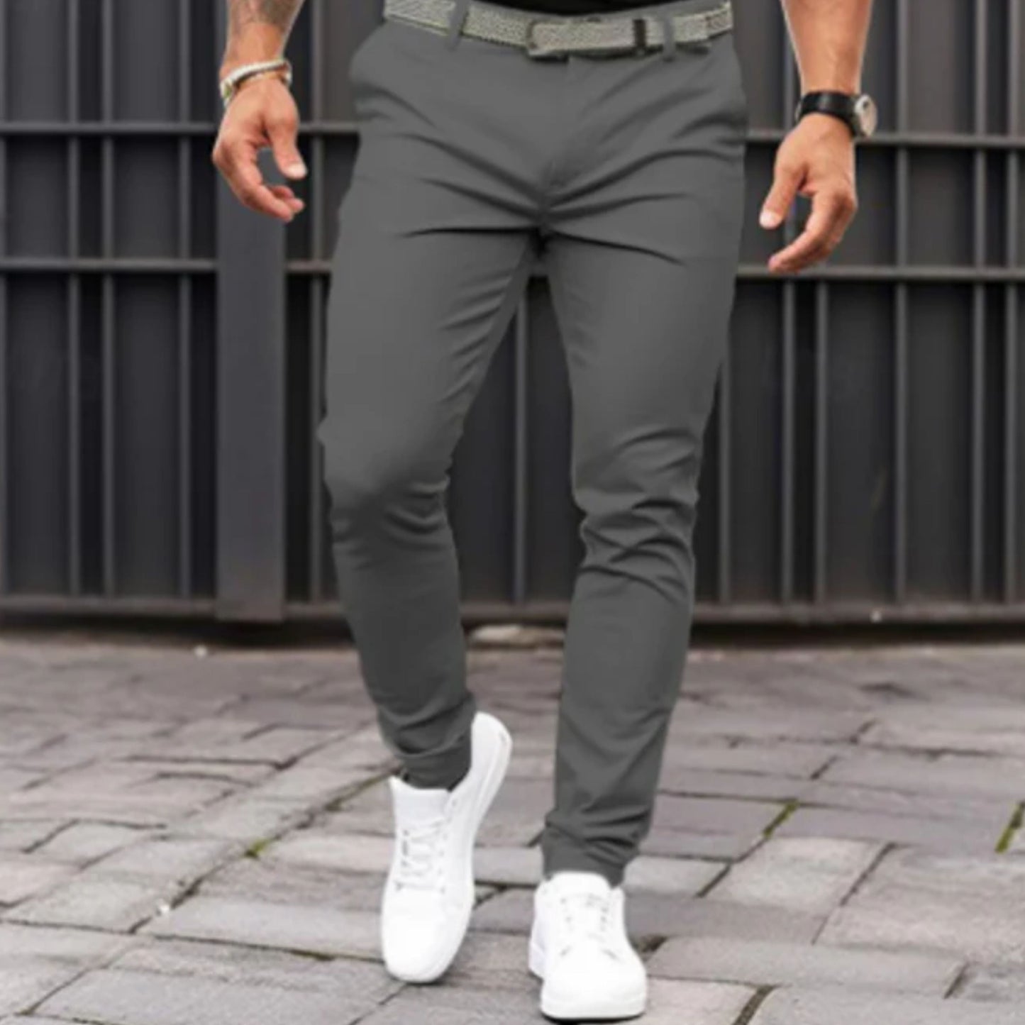 Herren Chinos Schmale Stretchhosen Schwarz - Eveloria