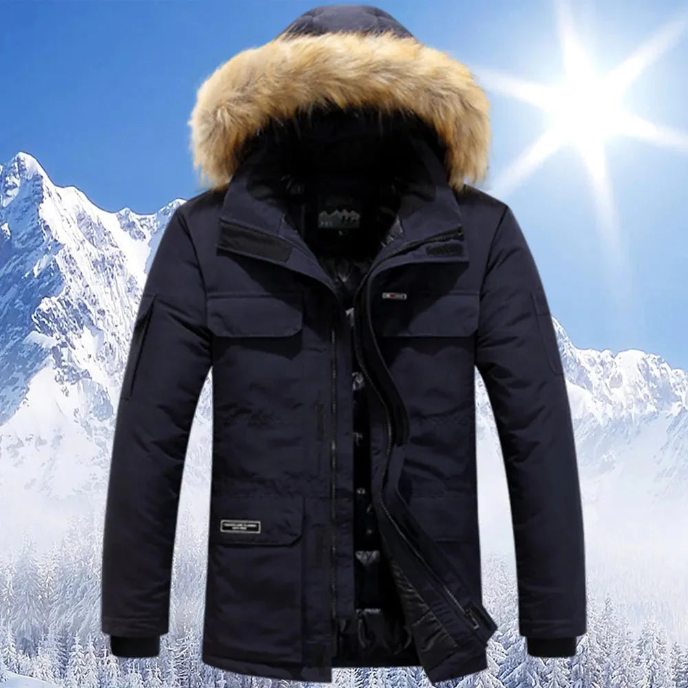 Schneejacke - Warm - mit Kapuze - Winterparka - Winterjacke für Männer-Dunkelblau-XS-Chaps Herrenmode