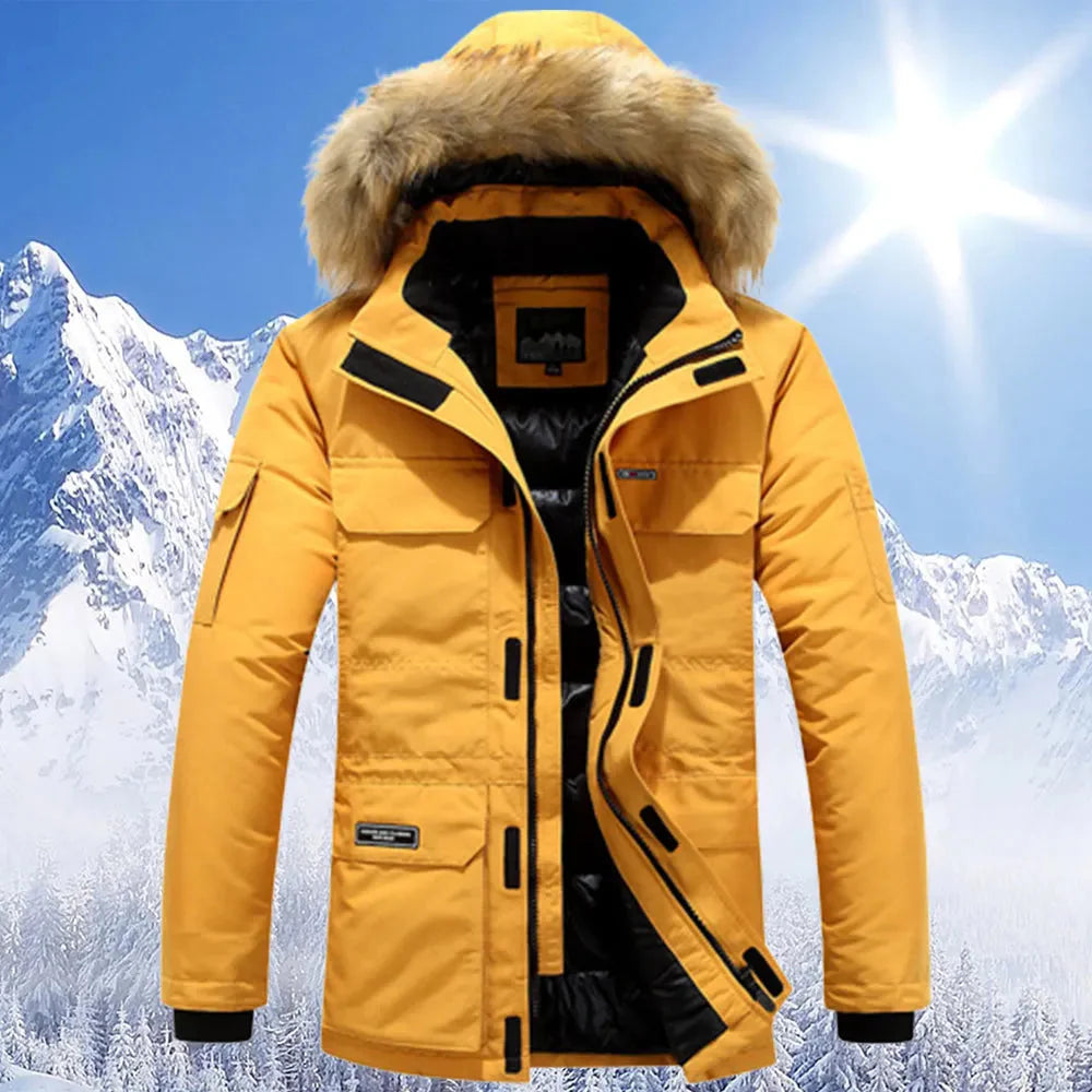 Herren Winterparka Schneejacke Warm Mit Kapuze Schwarz - Eveloria