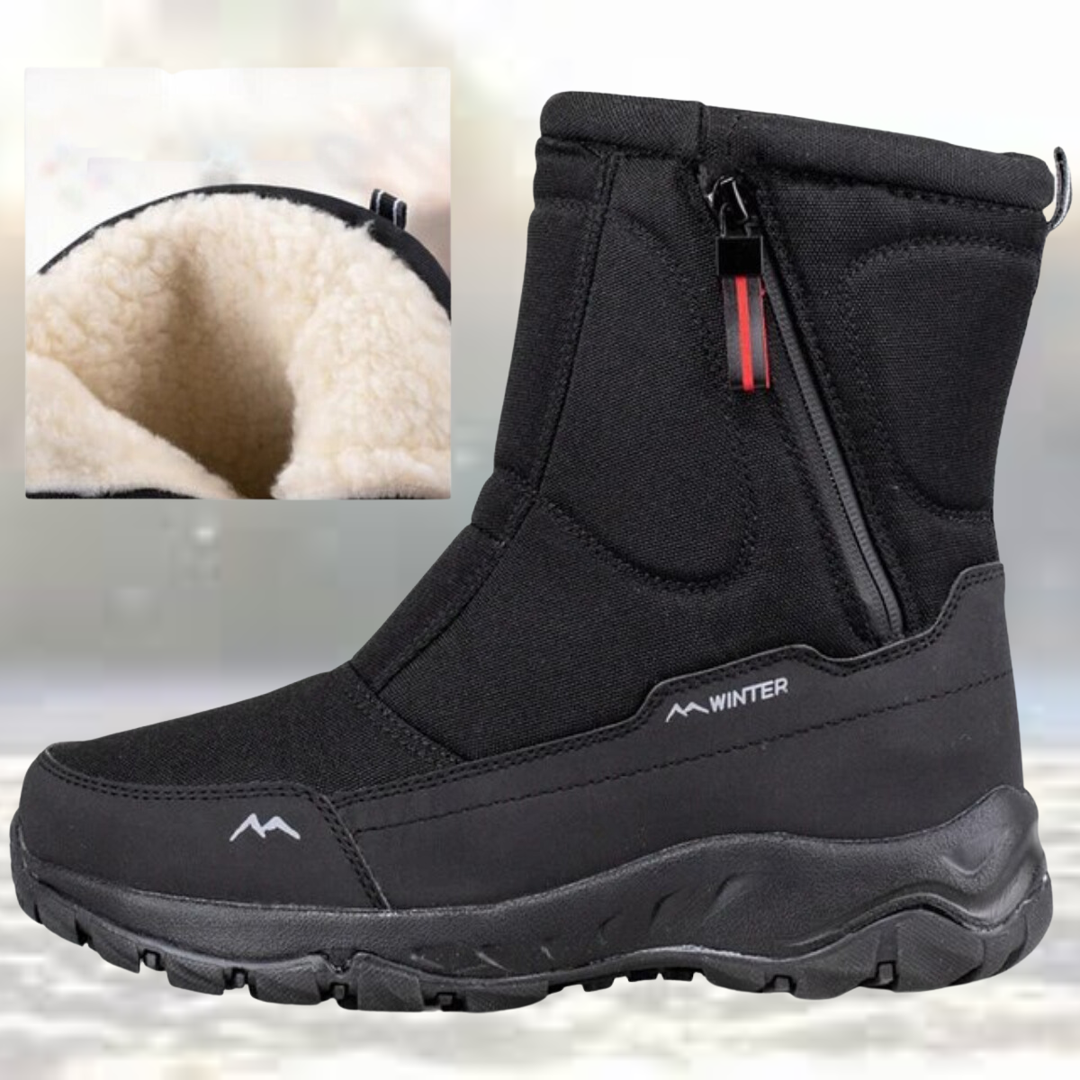 Herren Winterstiefel Fellgefüttert Rutschfest Schwarz - Eveloria