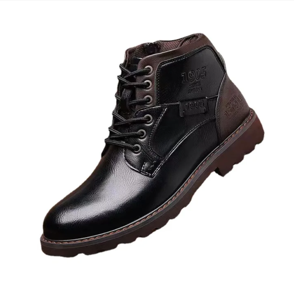 Herren Lederstiefel Schnürstiefel Schwarz - Eveloria