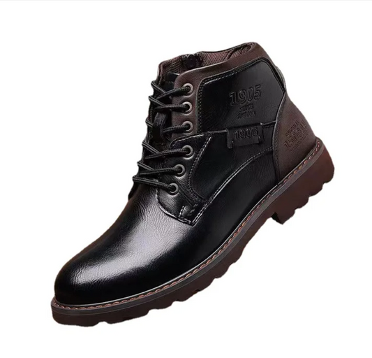 Herren Lederstiefel Schnürstiefel Schwarz - Eveloria