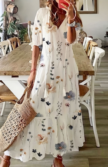 Damen Midikleid Baumwollmischung Blümchenmuster