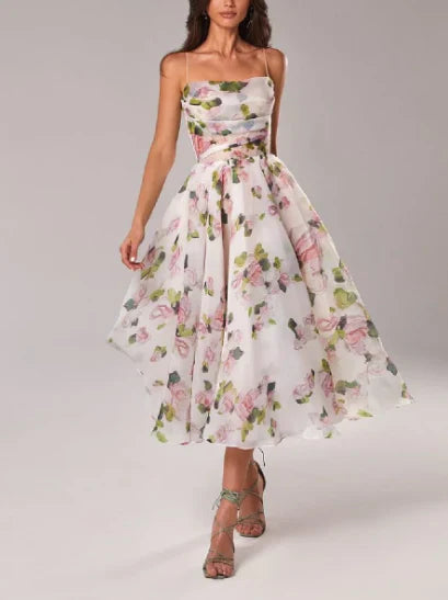 Eveloria Damen Blumenkleid Midi Elegant Blumenmuster