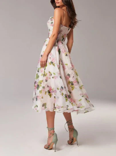 Eveloria Damen Blumenkleid Midi Elegant Blumenmuster - Eveloria