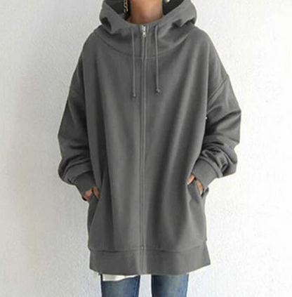 Damen Oversize Hoodie mit Kapuze und Reißverschluss