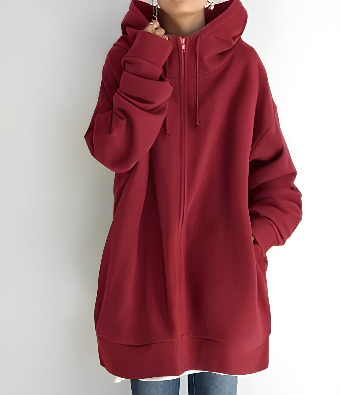 Eveloria Damen Fleece Hoodie Reißverschluss Grau