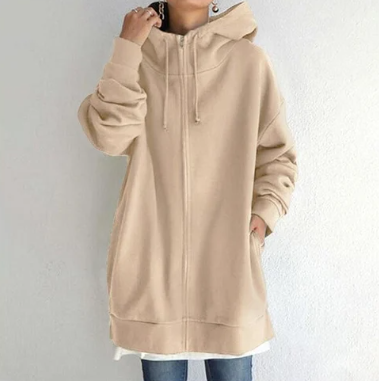 Damen Oversize Hoodie mit Kapuze und Reißverschluss Schwarz - Eveloria