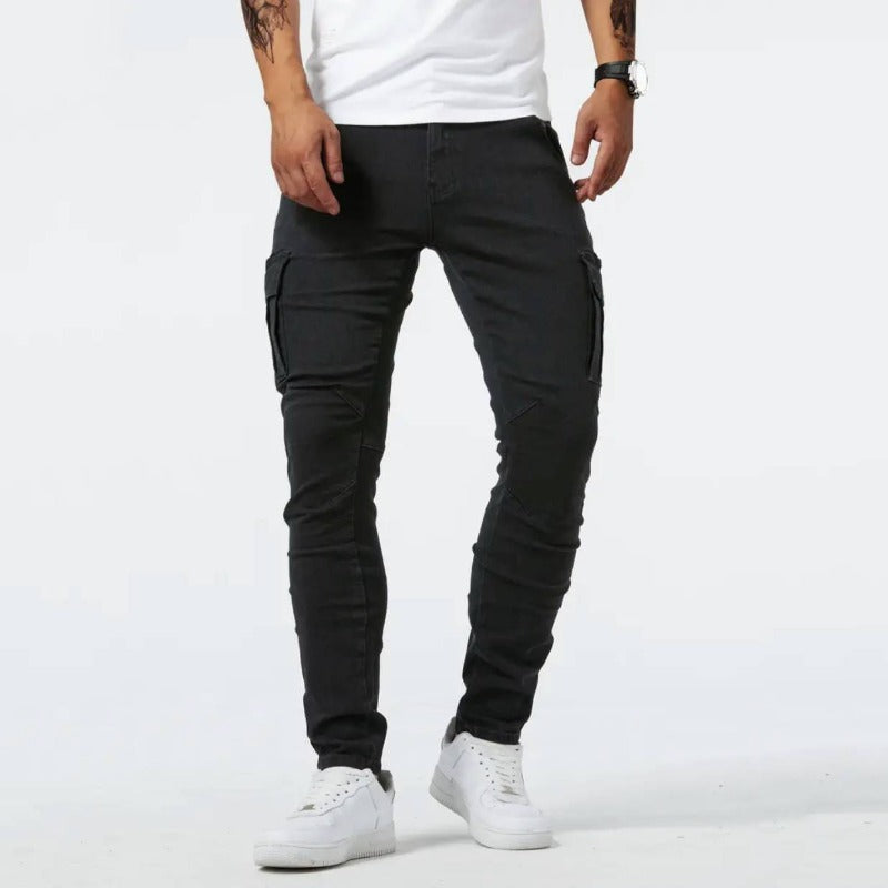 Schmale Herren Cargo-Jeans Baumwolle Bequem