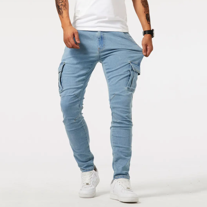 Schmale Herren Cargo-Jeans Baumwolle Bequem