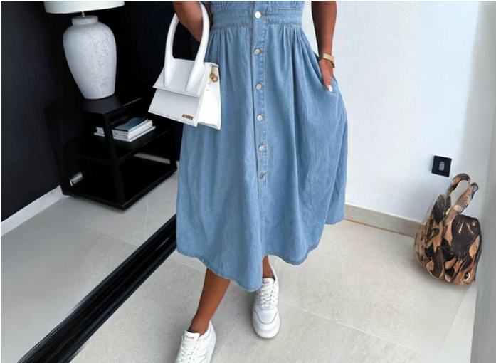 Damen Jeanskleid Baumwolle Elegant Blau - Eveloria