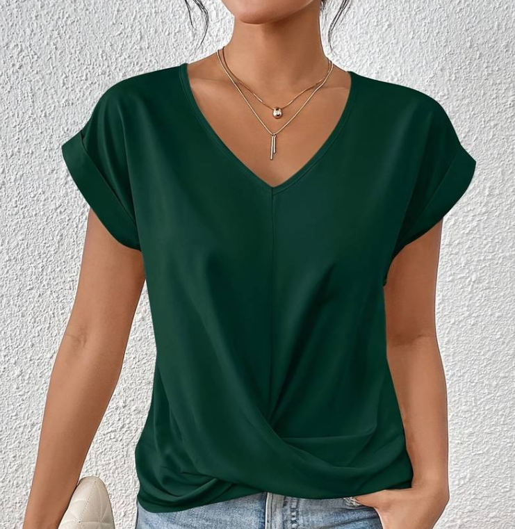 Damen V-Ausschnitt Bluse Kurzärmelig - Eveloria