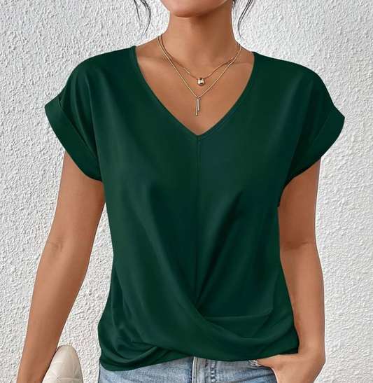 Damen V-Ausschnitt Bluse Kurzärmelig - Eveloria