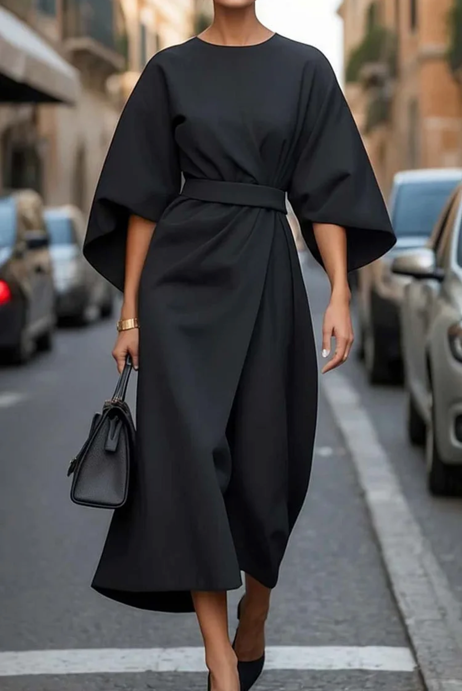 Damen Midikleid Mit Taillengürtel - Eveloria