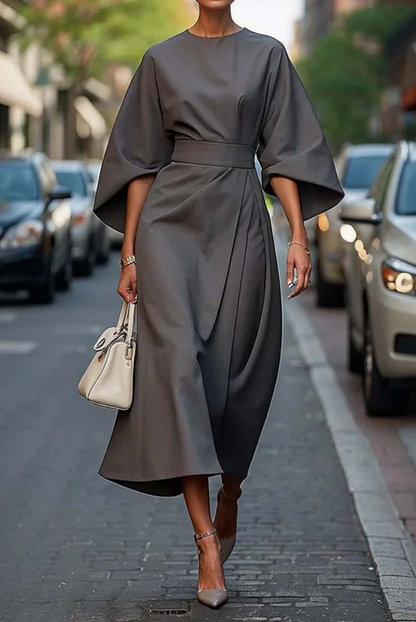 Damen Midikleid Mit Taillengürtel