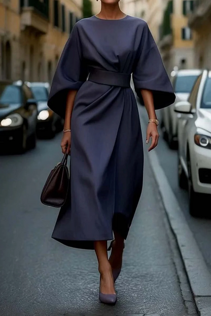 Damen Wintermidi-Kleid Mit Laternenärmeln